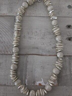 Chunky Beige Shell Bead Strand Necklace